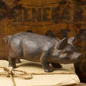 Vintage Cast Iron Pig Home Accent, Cute Figurine or Paper Weight